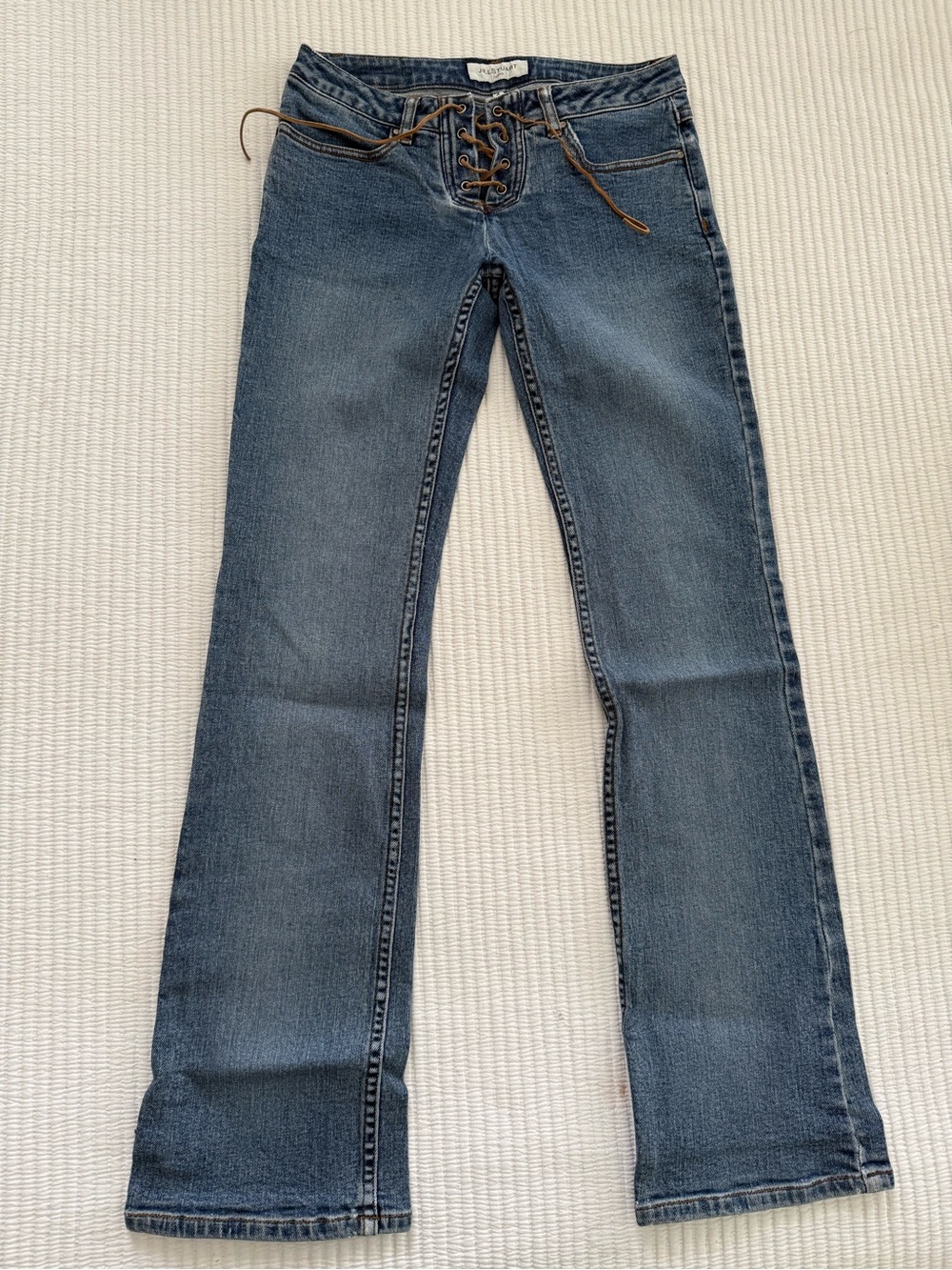 Jill Stuart Lace-Up Bootcut Denim Jeans in Dark Blue